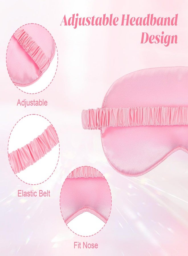 KFHENSOMR Silk Sleep Eye Mask 4 Pack Mulberry Silk Sleep Mask Eye Cover Blindfold with Elastic Strap Cute Satin Soft Eyeshade Masks for Women Night Sleeping Travel Nap (Pink) - Image 3